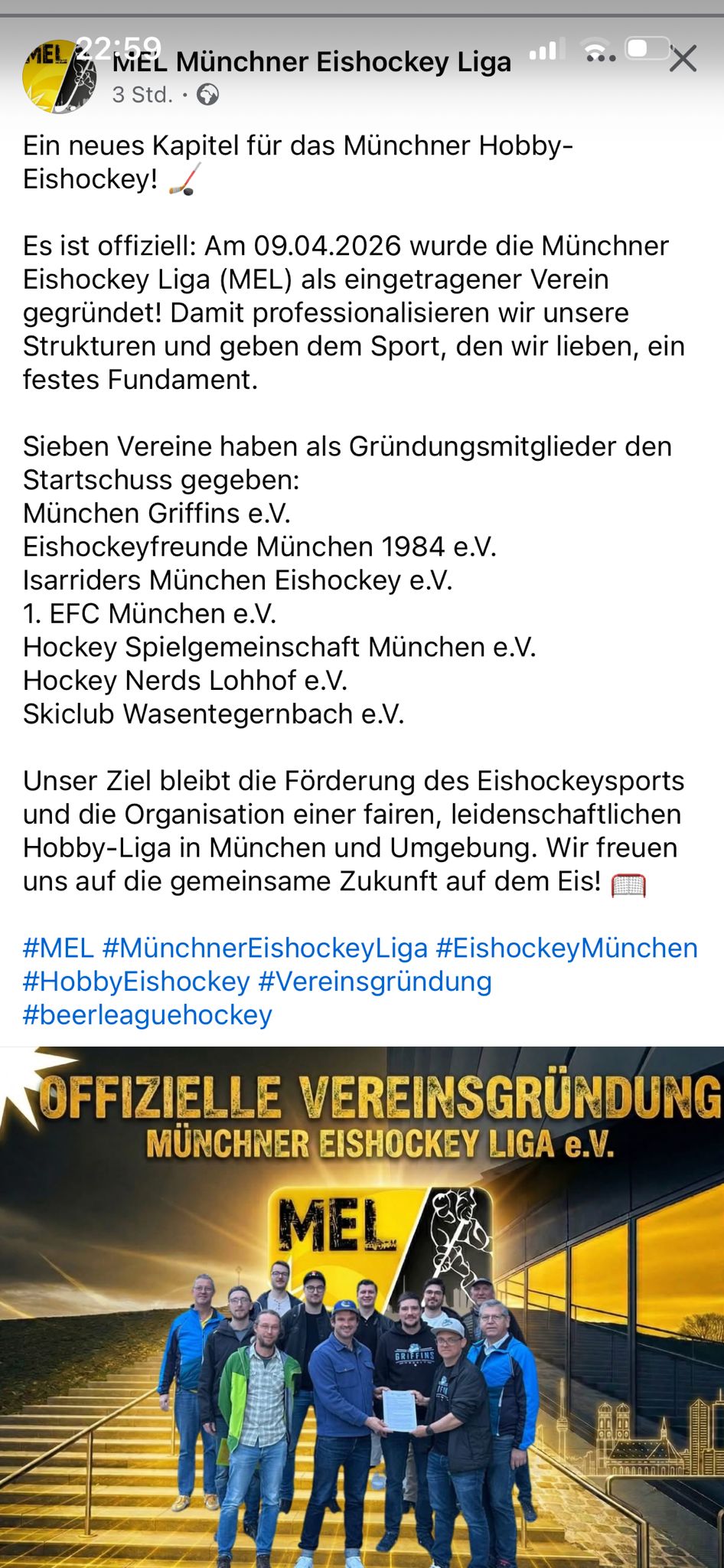 Offizielle Vereinsgründung der Münchner Eishockey Liga e.V.